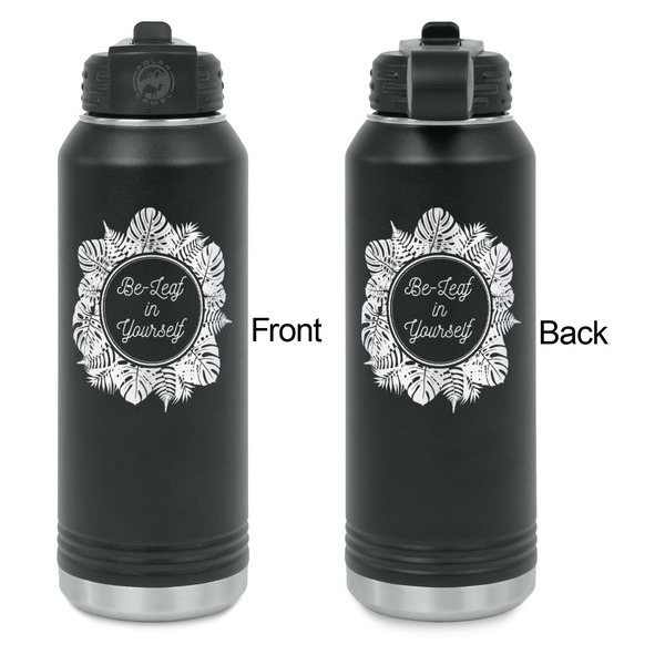 Tropical Leaves Border Laser Engraved Water Bottles - Front & Back Engraving - Front & Back View
