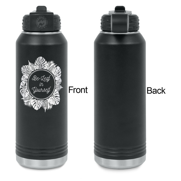 Tropical Leaves Border Laser Engraved Water Bottles - Front Engraving - Front & Back View