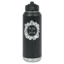 Tropical Leaves Border Water Bottles - Laser Engraved - Front & Back (Personalized)