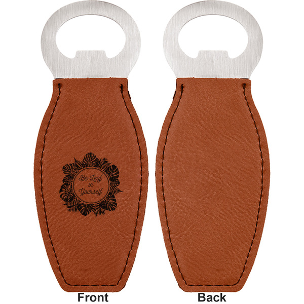 Tropical Leaves Border Leather Bar Bottle Opener - Front and Back (single sided)