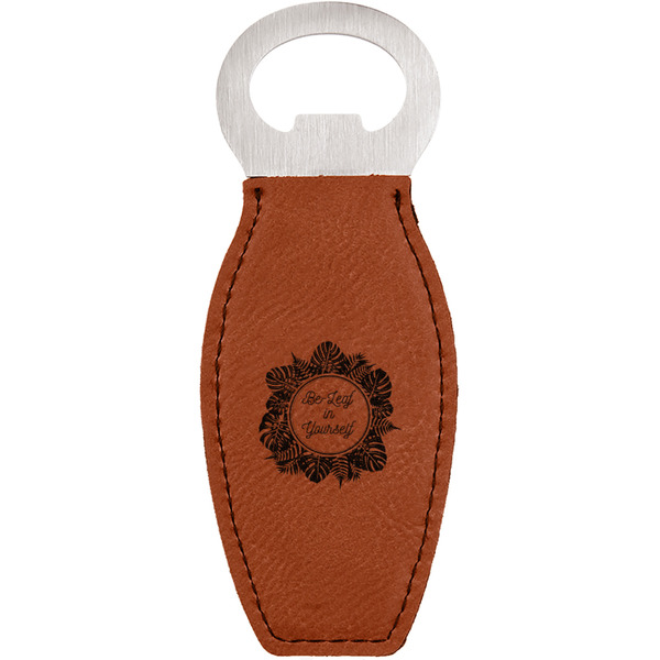 Custom Tropical Leaves Border Leatherette Bottle Opener - Double Sided (Personalized)