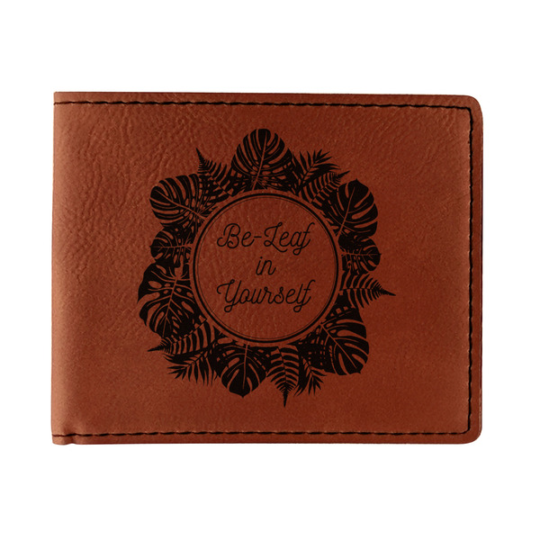 Custom Tropical Leaves Border Leatherette Bifold Wallet - Single Sided (Personalized)