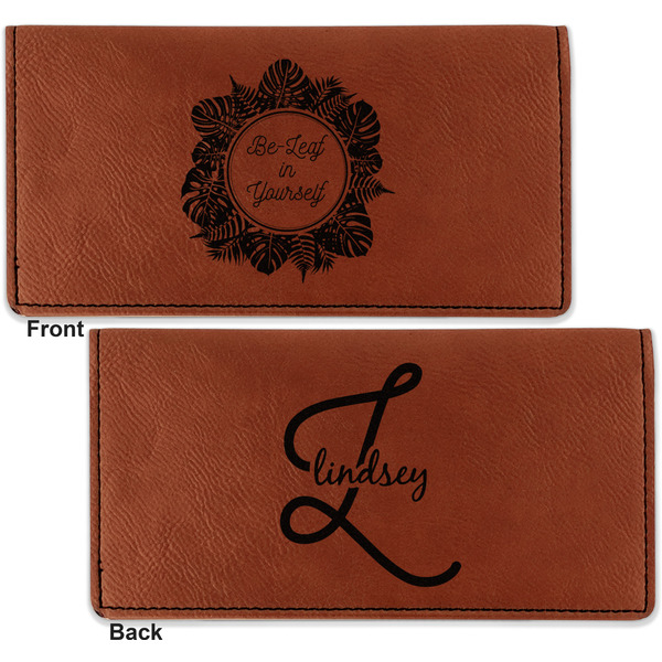 Tropical Leaves Border Leather Checkbook Holder Front and Back