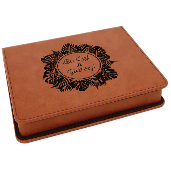 Custom Tropical Leaves Border Leatherette 4-Piece Wine Tool Set (Personalized)