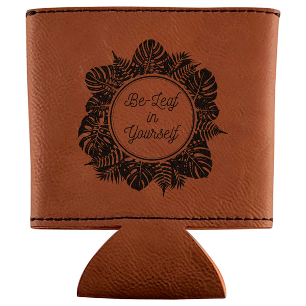 Custom Tropical Leaves Border Leatherette Can Sleeve (Personalized)