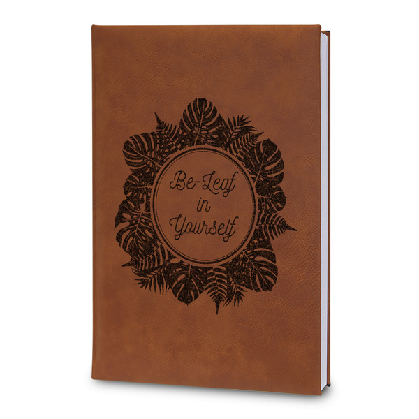 Custom Tropical Leaves Border Leatherette Journal - Large - Double Sided (Personalized)