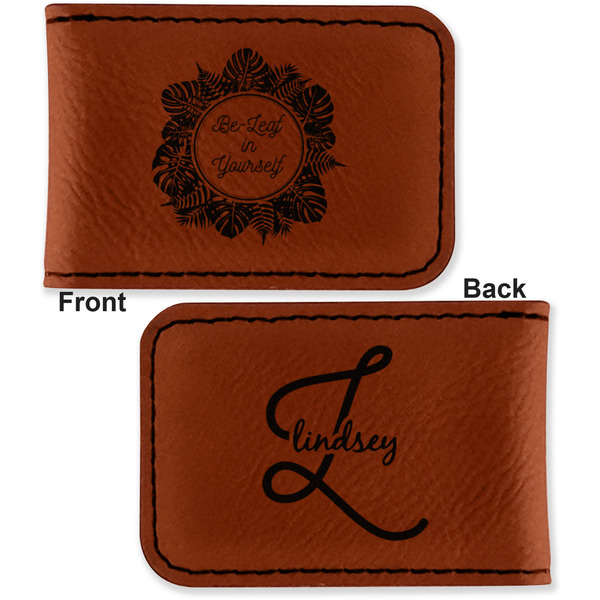 Tropical Leaves Border Leatherette Magnetic Money Clip - Front and Back
