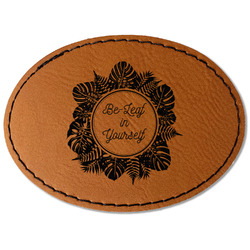 Tropical Leaves Border Faux Leather Iron On Patch - Oval (Personalized)