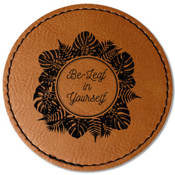 Tropical Leaves Border Faux Leather Iron On Patch - Round (Personalized)