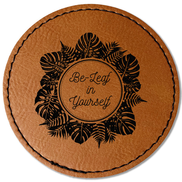 Custom Tropical Leaves Border Faux Leather Iron On Patch - Round (Personalized)