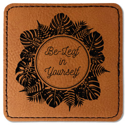 Tropical Leaves Border Faux Leather Iron On Patch - Square (Personalized)
