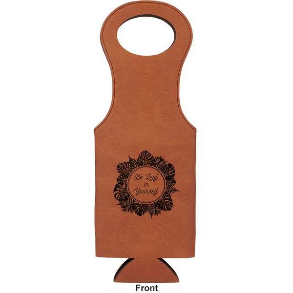 Tropical Leaves Border Leatherette Wine Tote Single Sided - Front and Back