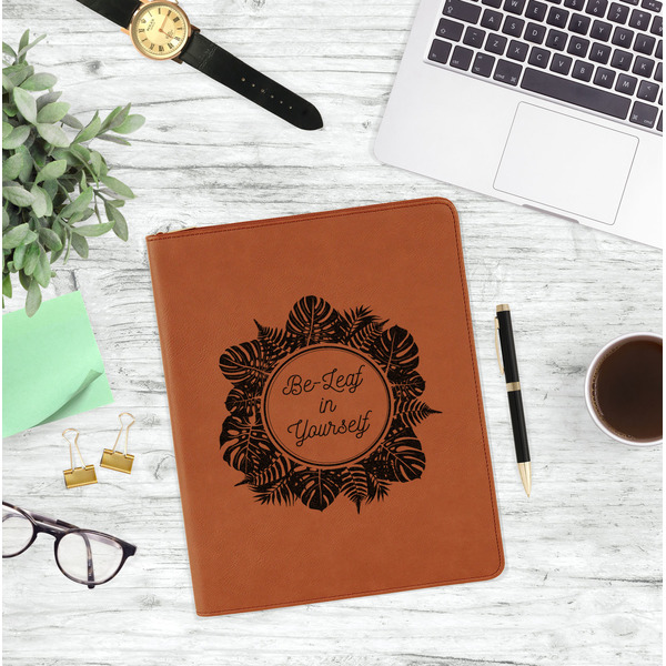 Tropical Leaves Border Leatherette Zipper Portfolio - Lifestyle Photo