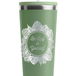 Tropical Leaves Border RTIC Everyday Tumbler with Straw - 28oz - Light Green - Single-Sided (Personalized)
