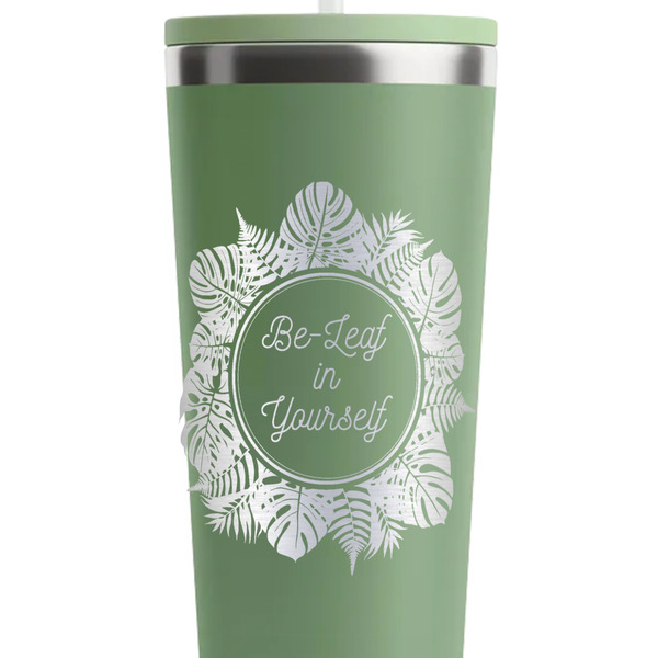 Tropical Leaves Border Light Green RTIC Everyday Tumbler - 28 oz. - Close Up
