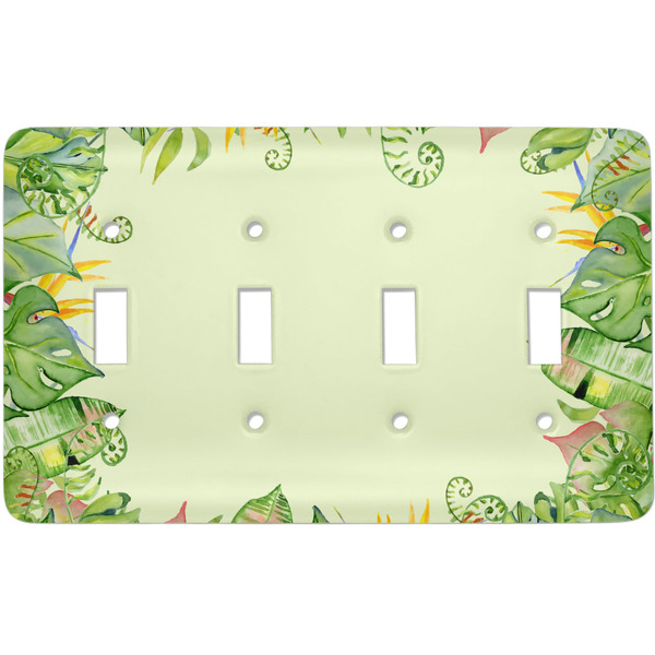 Custom Tropical Leaves Border Light Switch Cover (4 Toggle Plate)