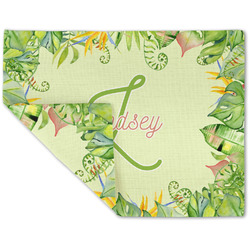 Tropical Leaves Border Double-Sided Linen Placemat - Single w/ Name and Initial