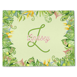 Tropical Leaves Border Single-Sided Linen Placemat - Single w/ Name and Initial
