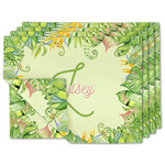 Tropical Leaves Border Linen Placemat w/ Name and Initial