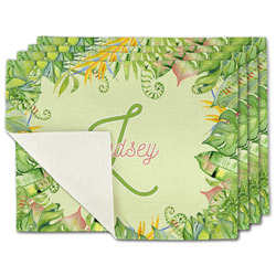 Tropical Leaves Border Single-Sided Linen Placemat - Set of 4 w/ Name and Initial