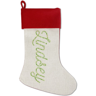 Tropical Leaves Border Red Linen Stocking (Personalized)