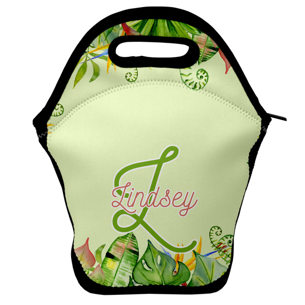 Custom Tropical Leaves Border Lunch Bag w/ Name and Initial