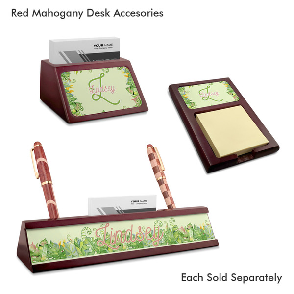 Tropical Leaves Border Mahogany Desk Accessories