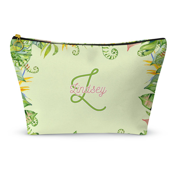 Custom Tropical Leaves Border Makeup Bag - Small - 8.5"x4.5" (Personalized)