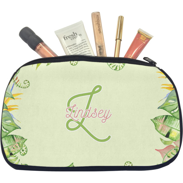 Custom Tropical Leaves Border Makeup / Cosmetic Bag - Medium (Personalized)