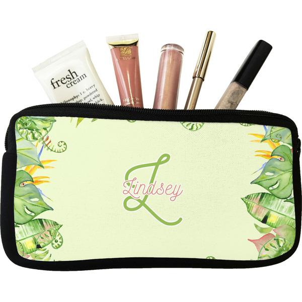 Custom Tropical Leaves Border Makeup / Cosmetic Bag - Small (Personalized)