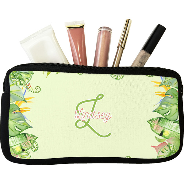 Custom Tropical Leaves Border Makeup / Cosmetic Bag (Personalized)