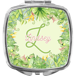 Tropical Leaves Border Compact Makeup Mirror (Personalized)