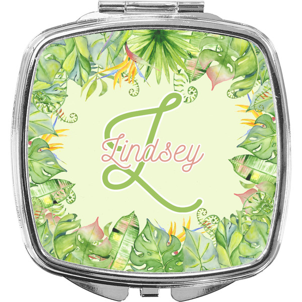Custom Tropical Leaves Border Compact Makeup Mirror (Personalized)