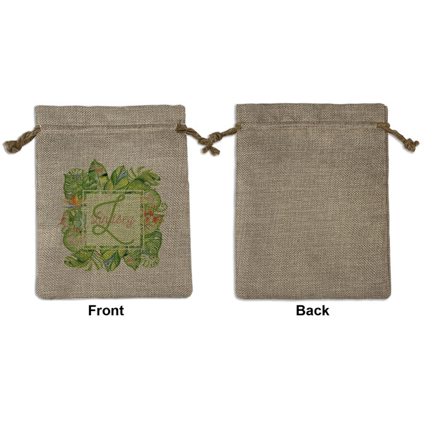 Tropical Leaves Border Medium Burlap Gift Bag - Front Approval