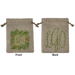 Tropical Leaves Border Medium Burlap Gift Bag - Front & Back (Personalized)