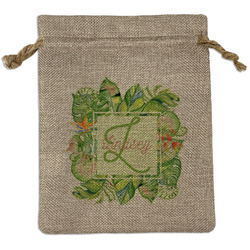 Tropical Leaves Border Burlap Gift Bag (Personalized)