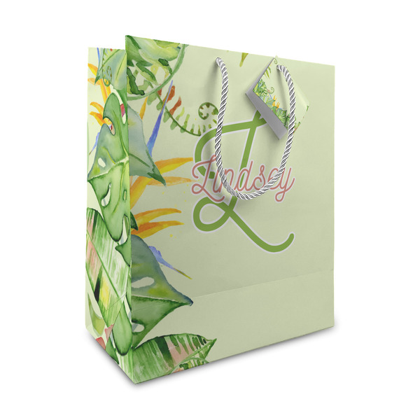 Custom Tropical Leaves Border Medium Gift Bag (Personalized)