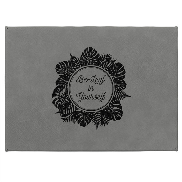 Tropical Leaves Border Medium Gift Box with Engraved Leather Lid - Approval