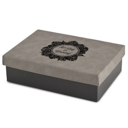 Tropical Leaves Border Gift Boxes w/ Engraved Leather Lid (Personalized)