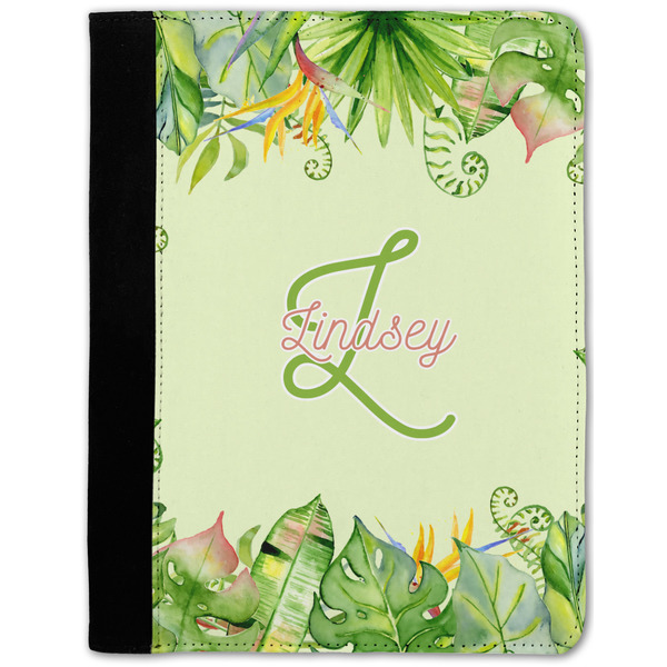 Custom Tropical Leaves Border Notebook Padfolio w/ Name and Initial
