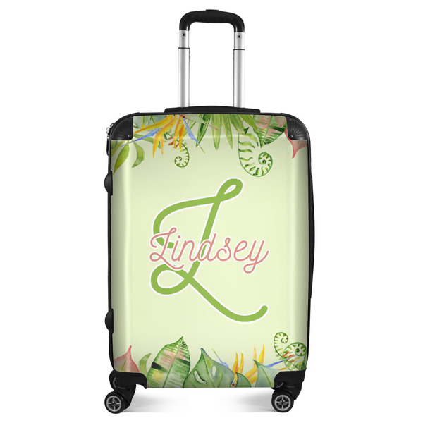 Custom Tropical Leaves Border Suitcase - 24" Medium - Checked (Personalized)