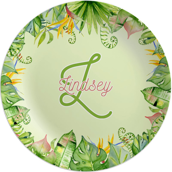 Custom Tropical Leaves Border Melamine Salad Plate - 8" (Personalized)