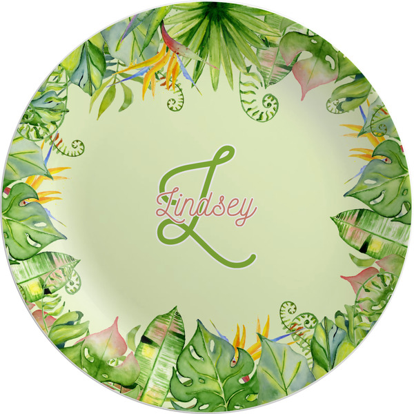 Custom Tropical Leaves Border Melamine Plate (Personalized)