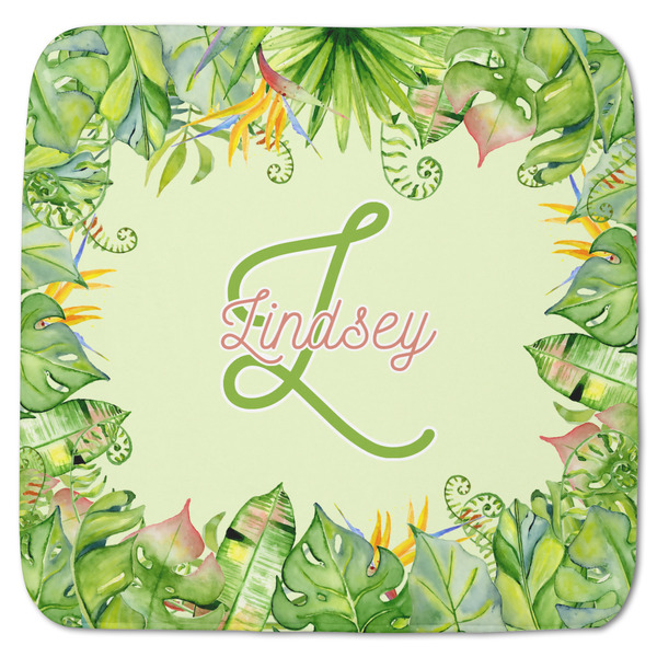 Custom Tropical Leaves Border Memory Foam Bath Mat - 48"x48" (Personalized)