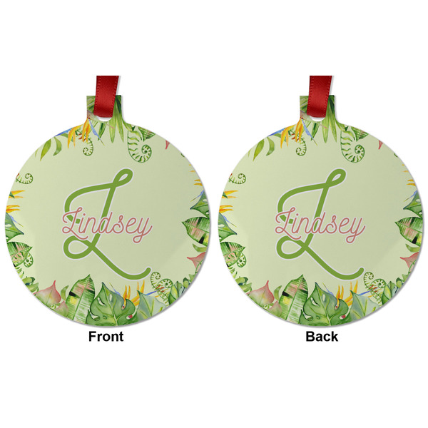 Tropical Leaves Border Metal Ball Ornament - Front and Back