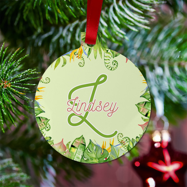 Tropical Leaves Border Metal Ball Ornament - Lifestyle