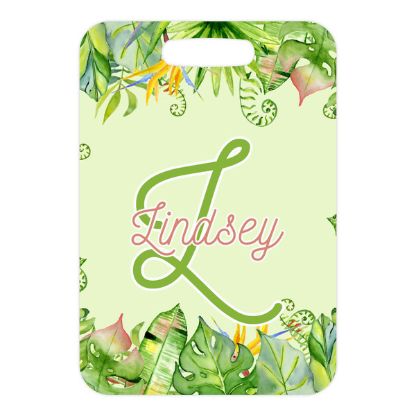 Tropical Leaves Border Metal Luggage Tag - Front Without Strap