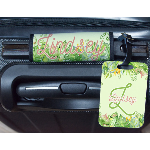 Tropical Leaves Border Metal Luggage Tag & Handle Wrap - In Context