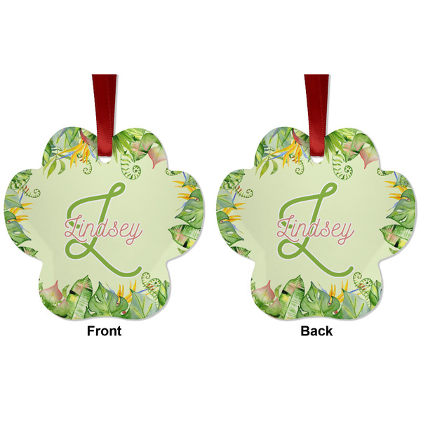Tropical Leaves Border Metal Paw Ornament - Front and Back