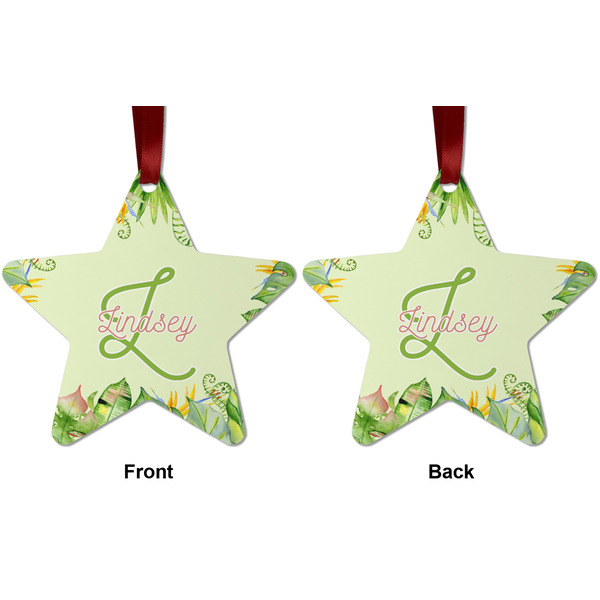 Tropical Leaves Border Metal Star Ornament - Front and Back